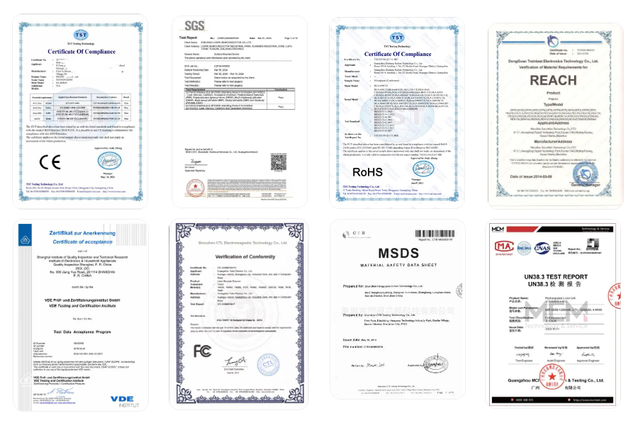 GZCOLAS Certifications - CE RoHS FCC MSDS UN38.3 ISO9001